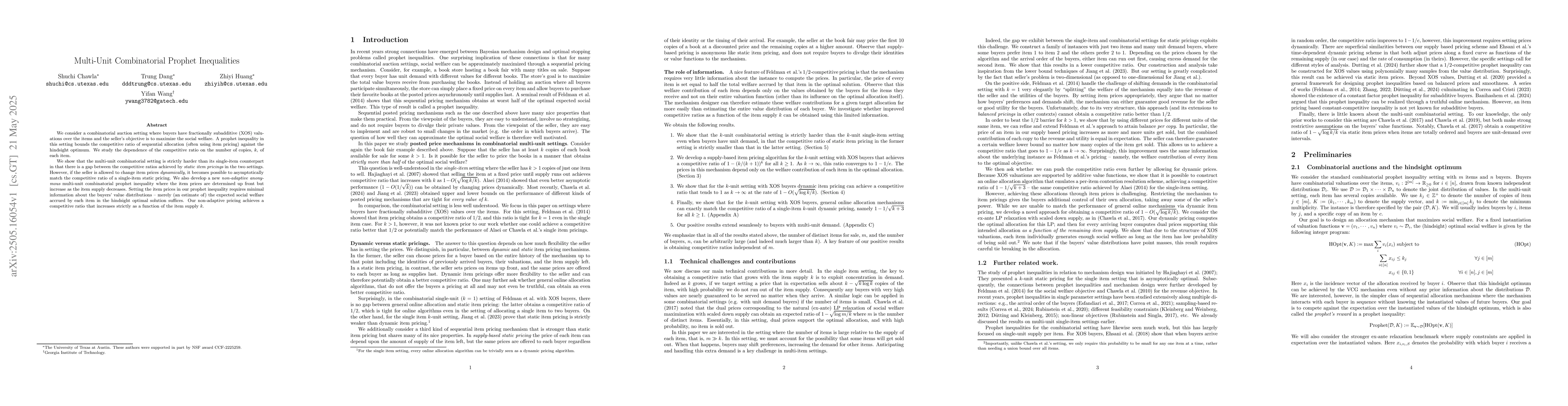 Thumbnail for Multi-Unit Combinatorial Prophet Inequalities
