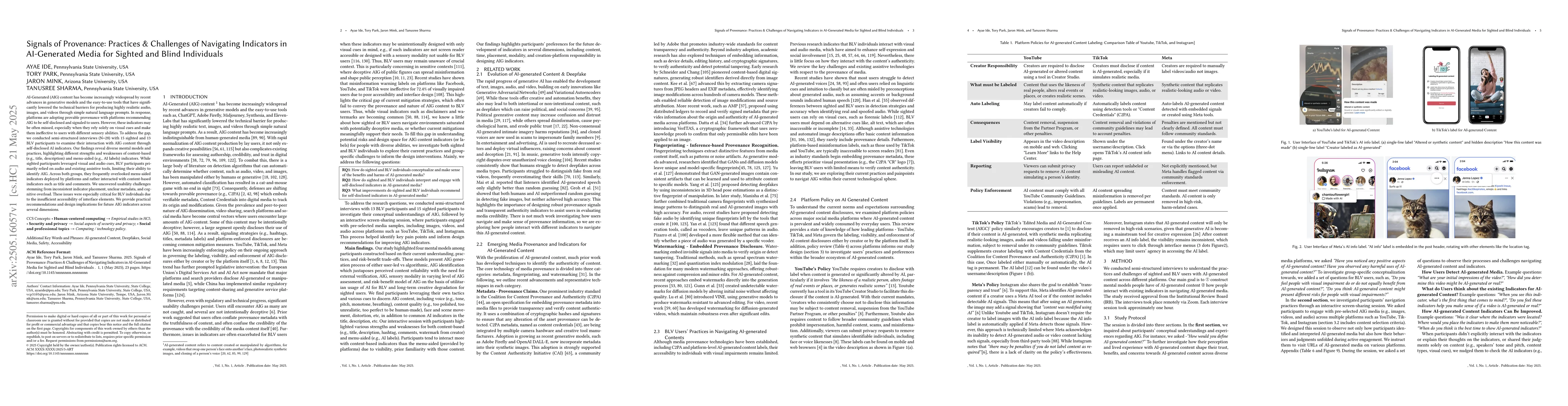 Thumbnail for Signals of Provenance: Practices & Challenges of Navigating Indicators
  in AI-Generated Media for Sighted and Blind Individuals