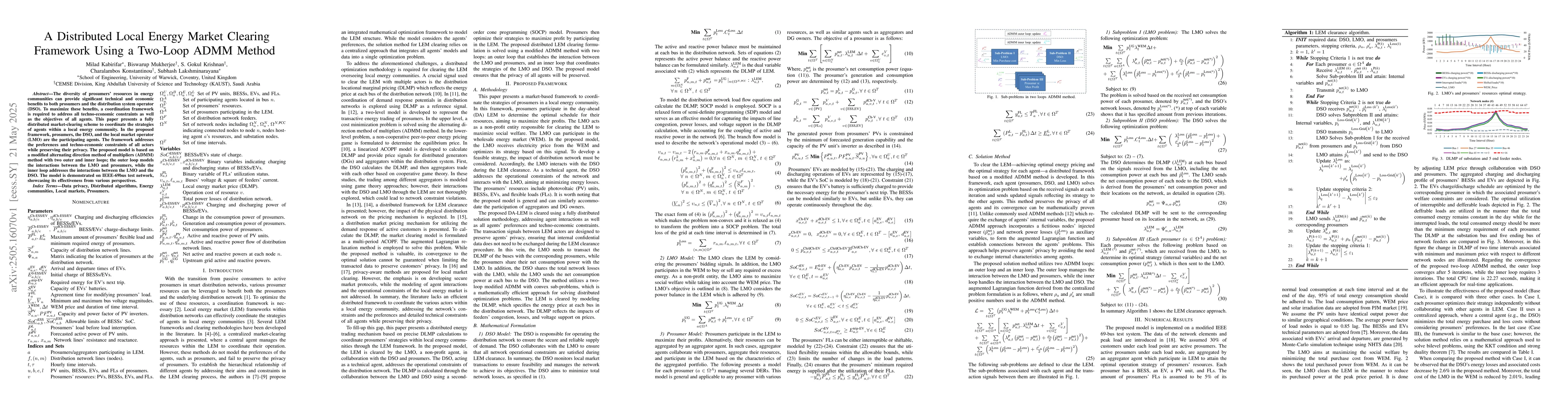 Thumbnail for A Distributed Local Energy Market Clearing Framework Using a Two-Loop
  ADMM Method