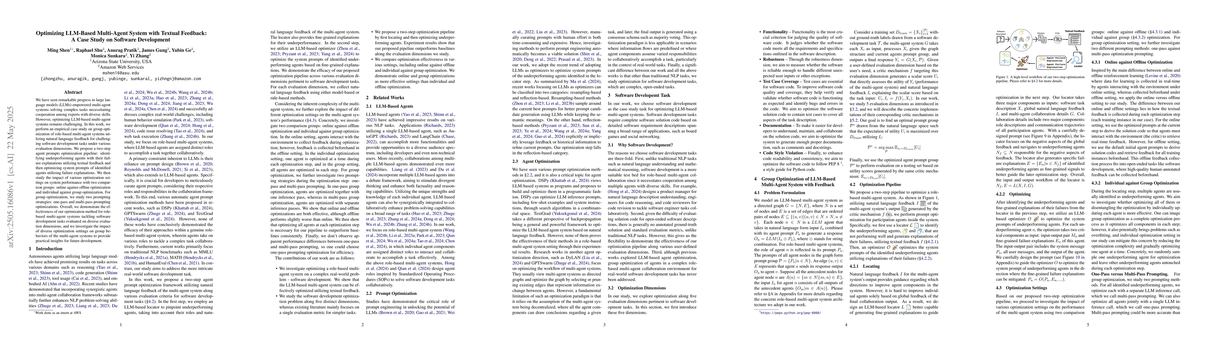 Thumbnail for Optimizing LLM-Based Multi-Agent System with Textual Feedback: A Case
  Study on Software Development