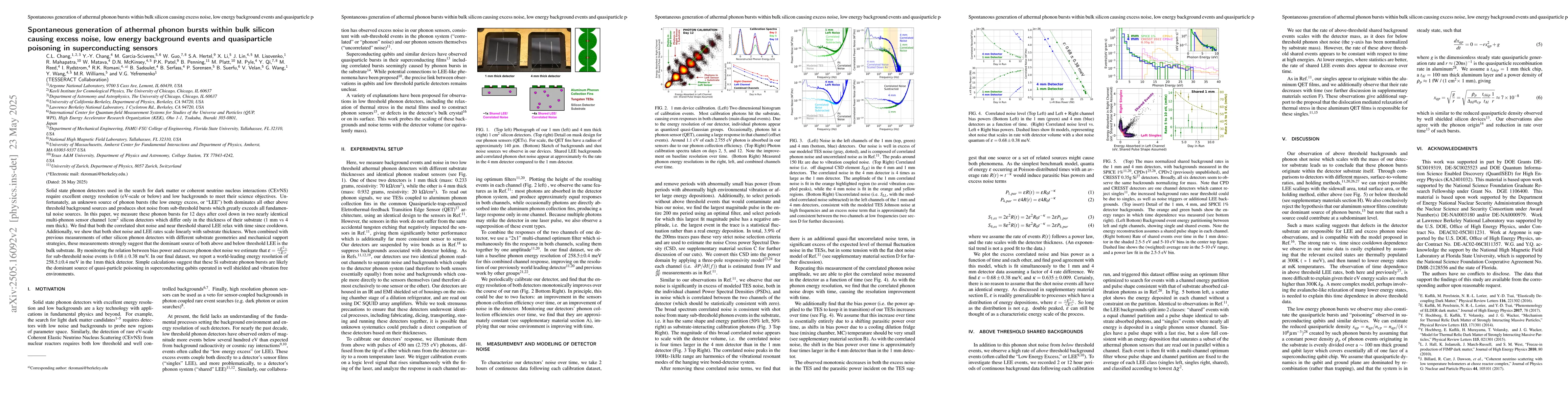 Thumbnail for Spontaneous generation of athermal phonon bursts within bulk silicon
  causing excess noise, low energy background events and quasiparticle
  poisoning in superconducting sensors