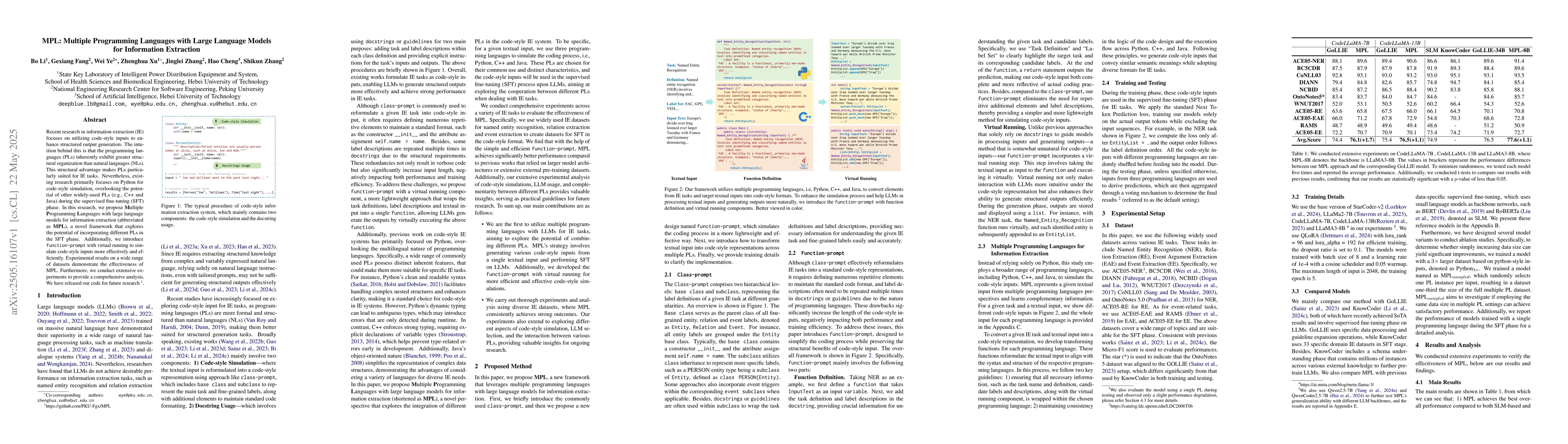 Thumbnail for MPL: Multiple Programming Languages with Large Language Models for
  Information Extraction