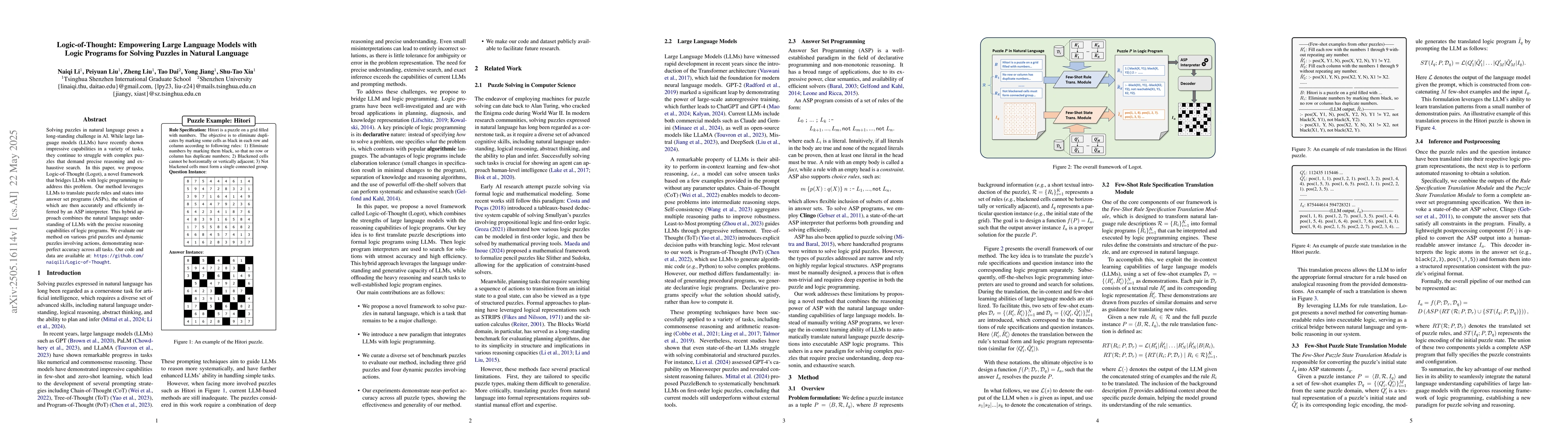 Thumbnail for Logic-of-Thought: Empowering Large Language Models with Logic Programs
  for Solving Puzzles in Natural Language