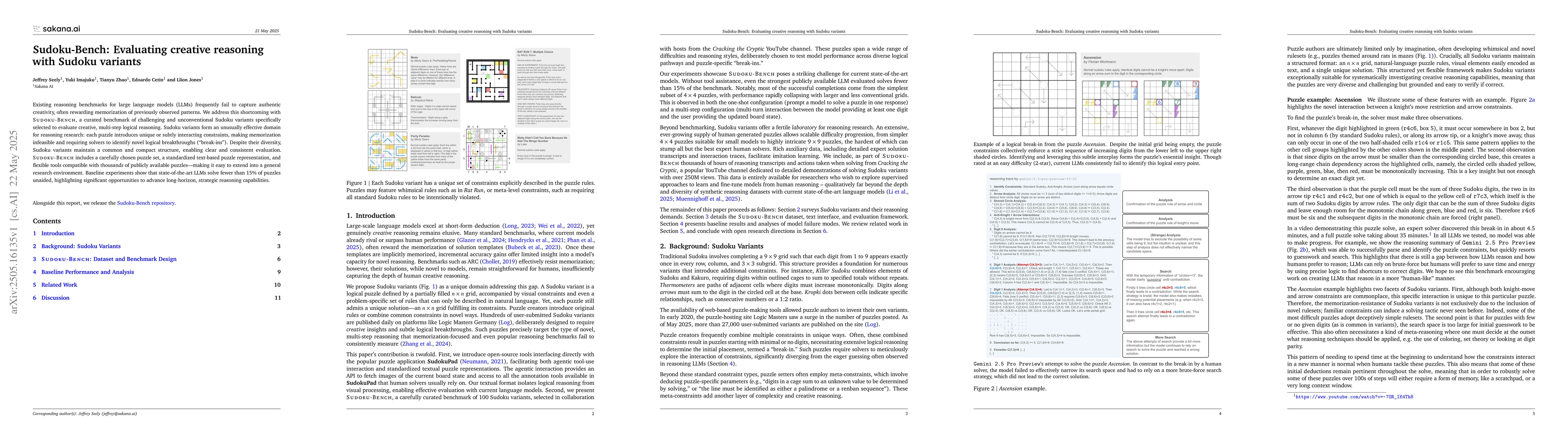 Thumbnail for Sudoku-Bench: Evaluating creative reasoning with Sudoku variants