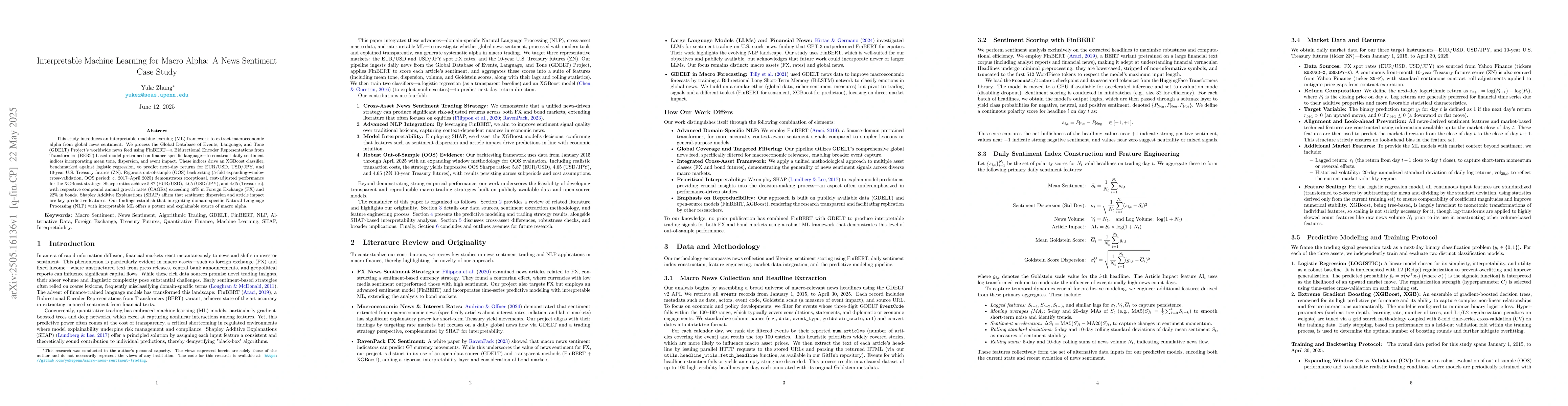 Thumbnail for Interpretable Machine Learning for Macro Alpha: A News Sentiment Case
  Study