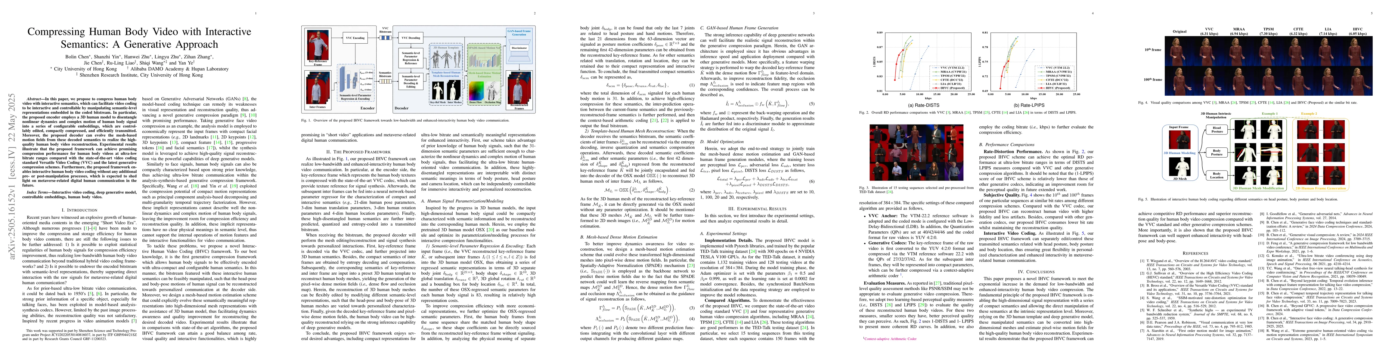 Thumbnail for Compressing Human Body Video with Interactive Semantics: A Generative
  Approach