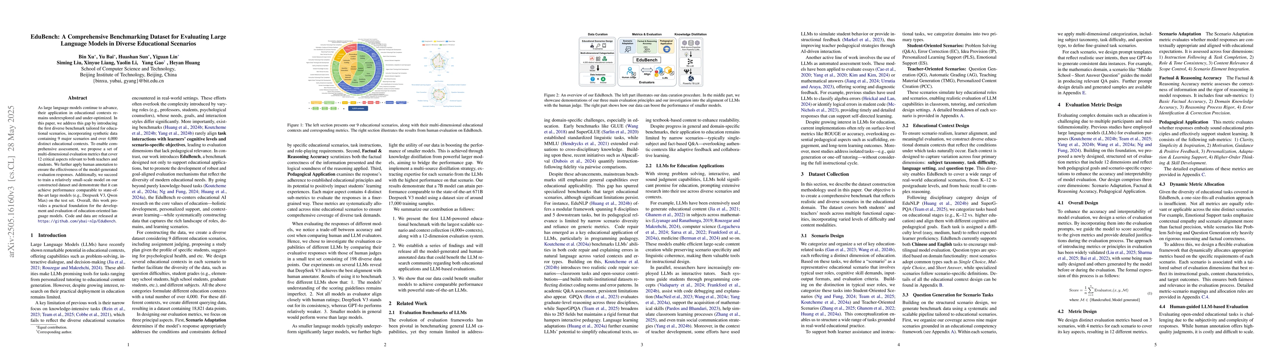 Thumbnail for EduBench: A Comprehensive Benchmarking Dataset for Evaluating Large
  Language Models in Diverse Educational Scenarios