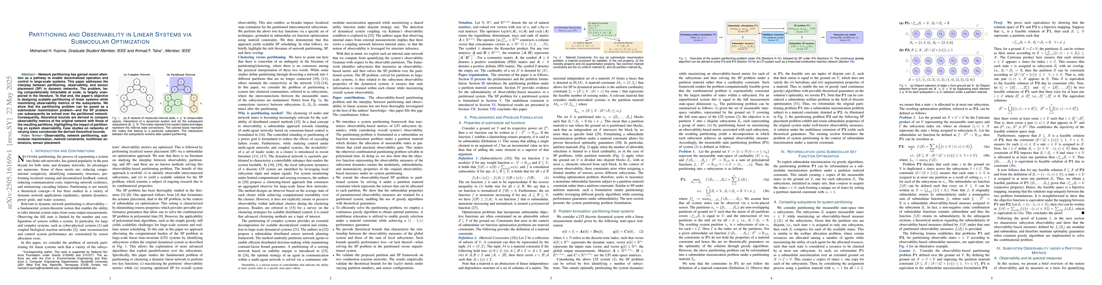 Thumbnail for Partitioning and Observability in Linear Systems via Submodular
  Optimization