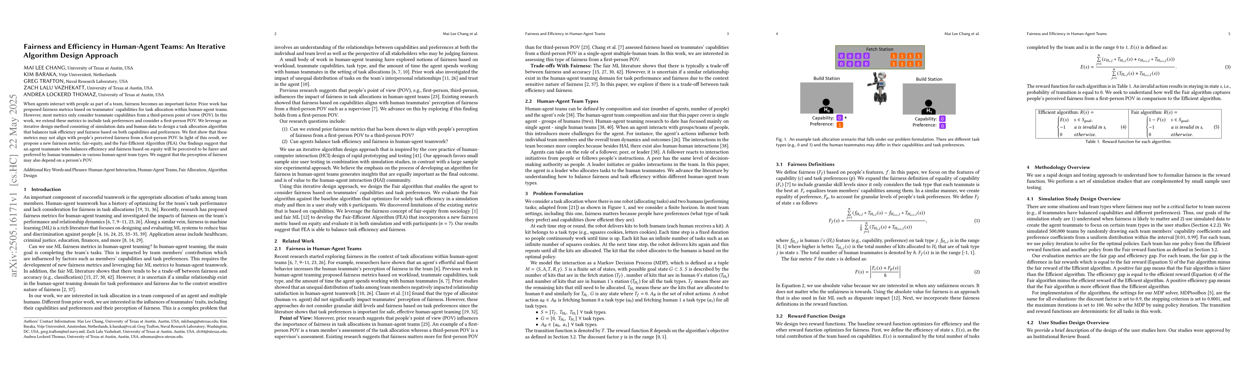 Thumbnail for Fairness and Efficiency in Human-Agent Teams: An Iterative Algorithm
  Design Approach