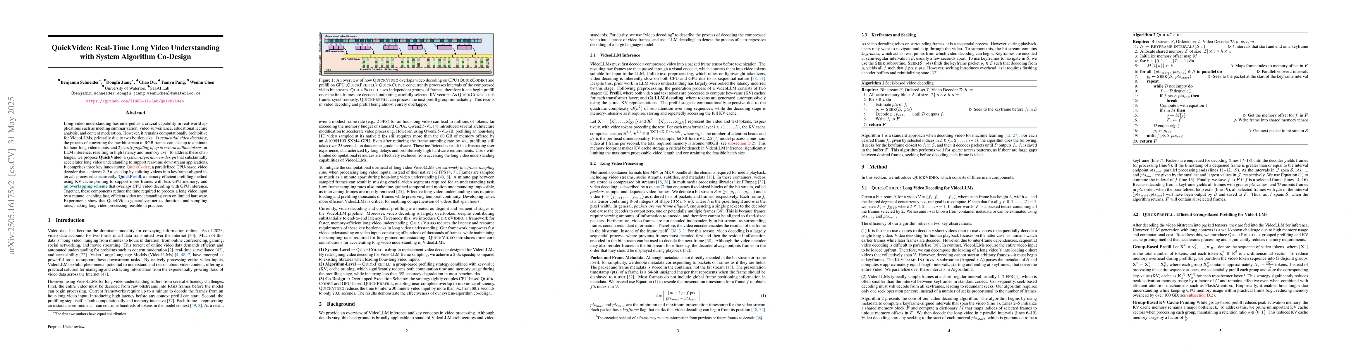 Thumbnail for QuickVideo: Real-Time Long Video Understanding with System Algorithm
  Co-Design