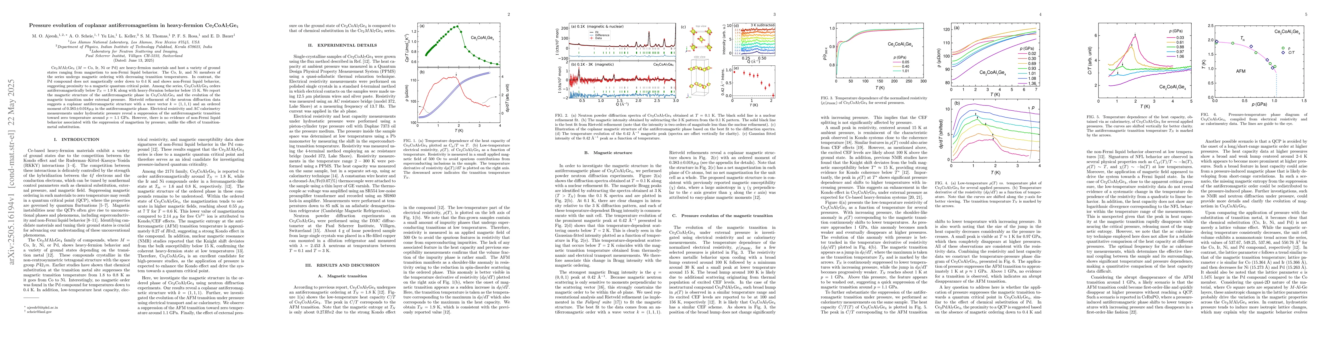 Thumbnail for Pressure evolution of coplanar antiferromagnetism in heavy-fermion
  Ce$_{2}$CoAl$_{7}$Ge$_{4}$