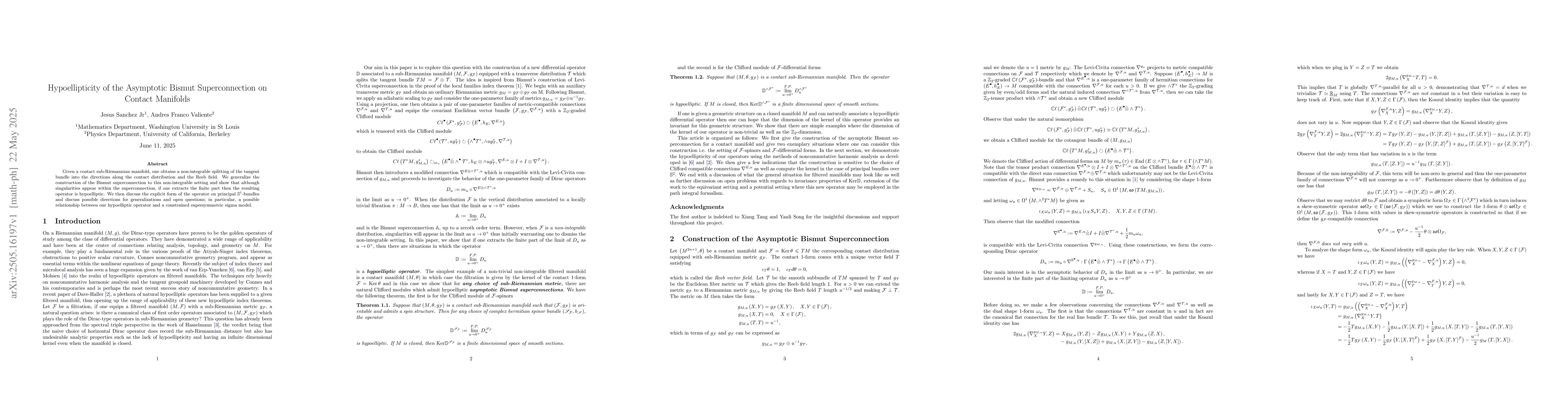 Thumbnail for Hypoellipticity of the Asymptotic Bismut Superconnection on Contact
  Manifolds
