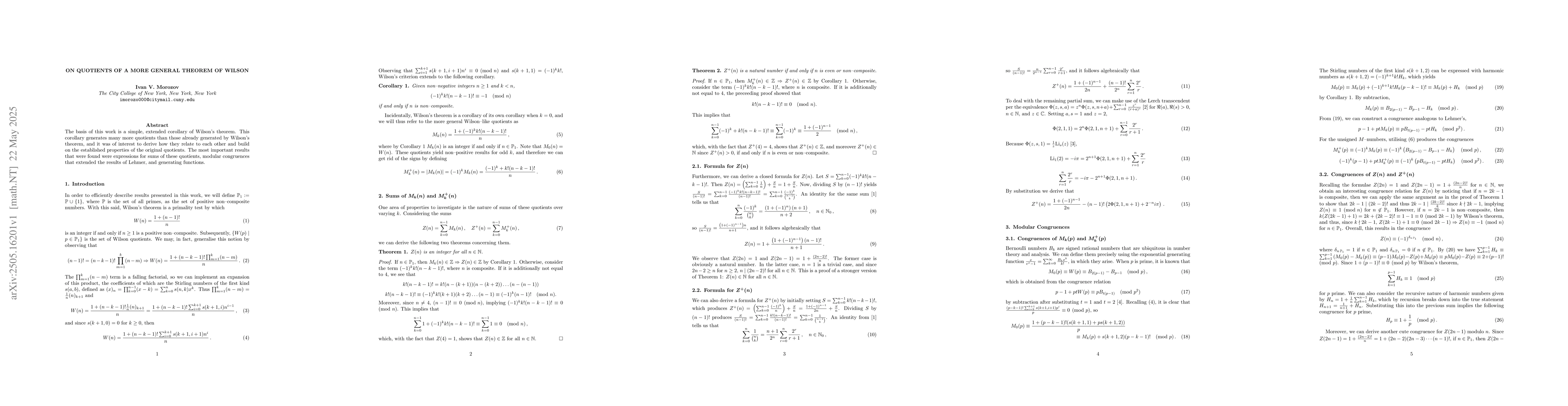 Thumbnail for On Quotients of a More General Theorem of Wilson