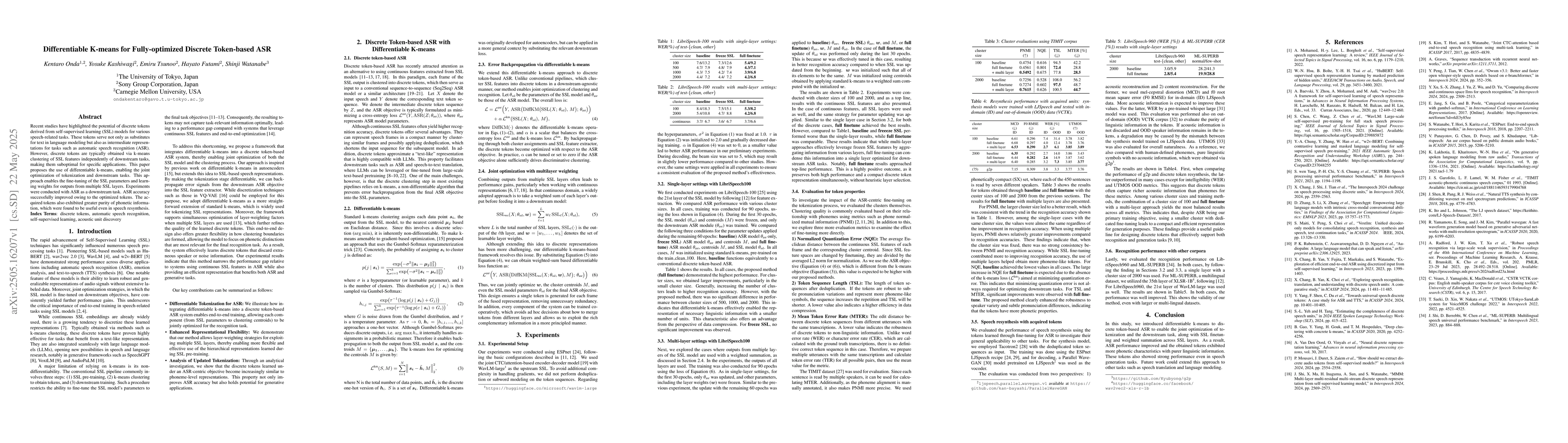 Thumbnail for Differentiable K-means for Fully-optimized Discrete Token-based ASR