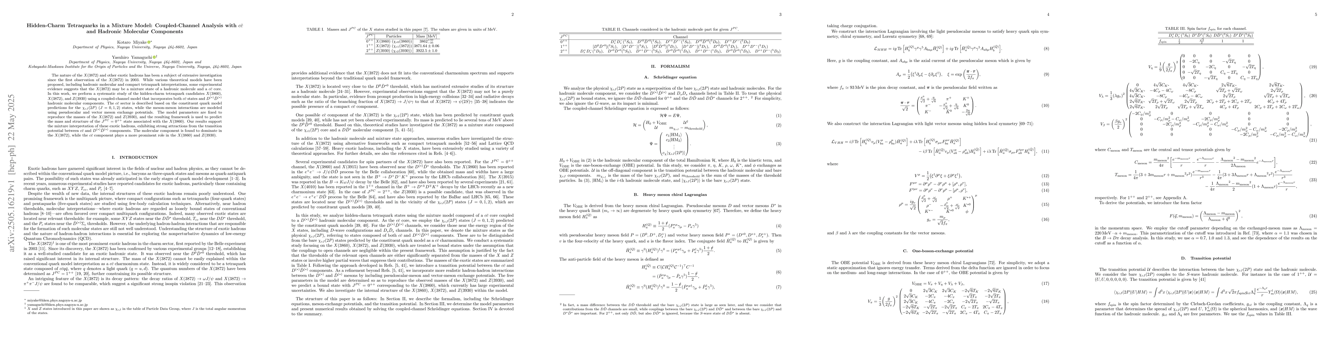 Thumbnail for Hidden-Charm Tetraquarks in a Mixture Model: Coupled-Channel Analysis
  with $c\bar{c}$ and Hadronic Molecular Components