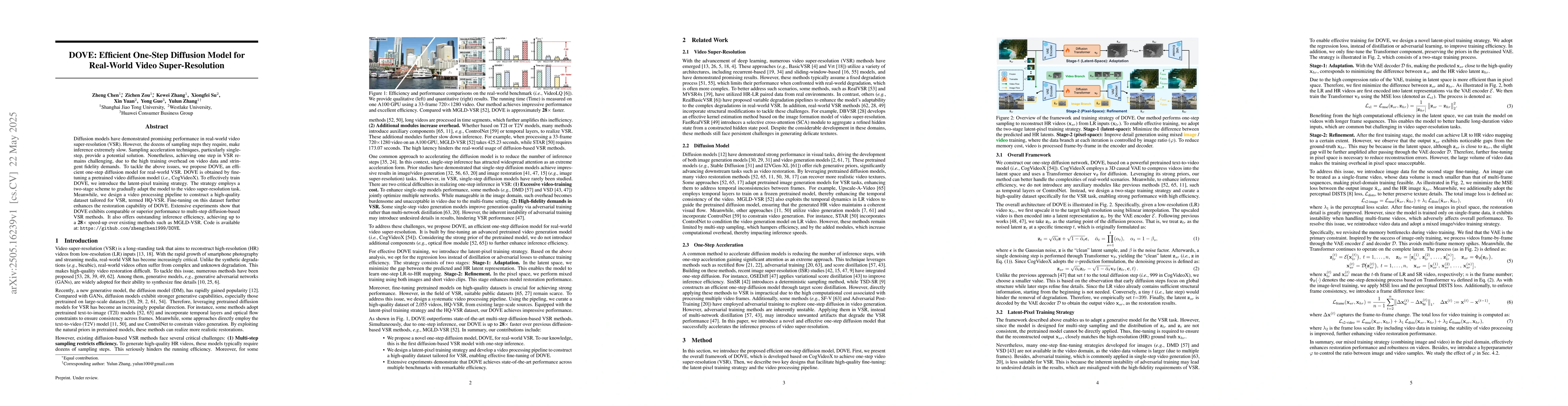Thumbnail for DOVE: Efficient One-Step Diffusion Model for Real-World Video
  Super-Resolution