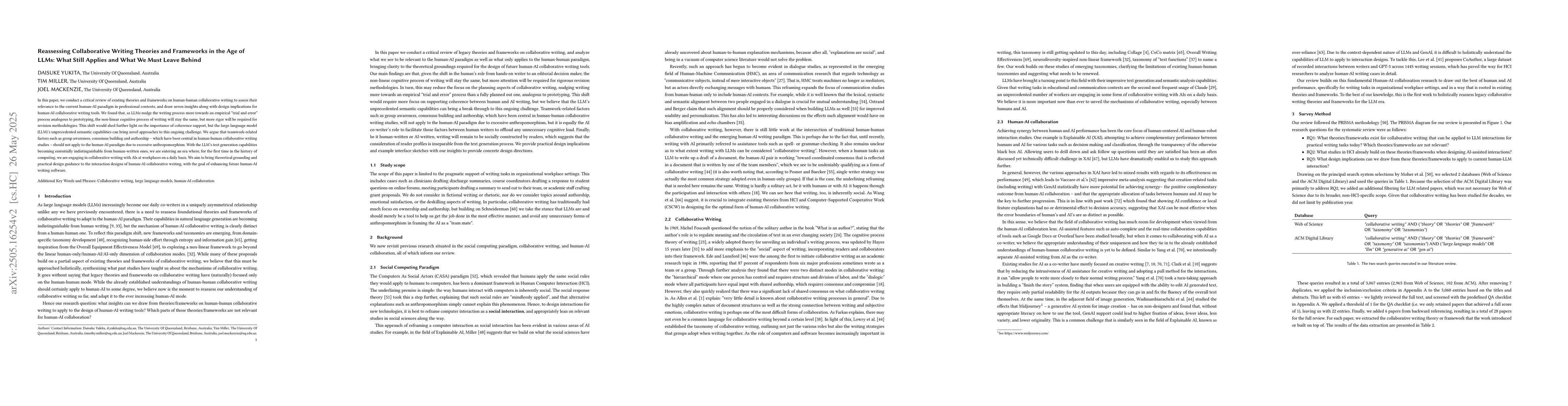 Thumbnail for Reassessing Collaborative Writing Theories and Frameworks in the Age of
  LLMs: What Still Applies and What We Must Leave Behind