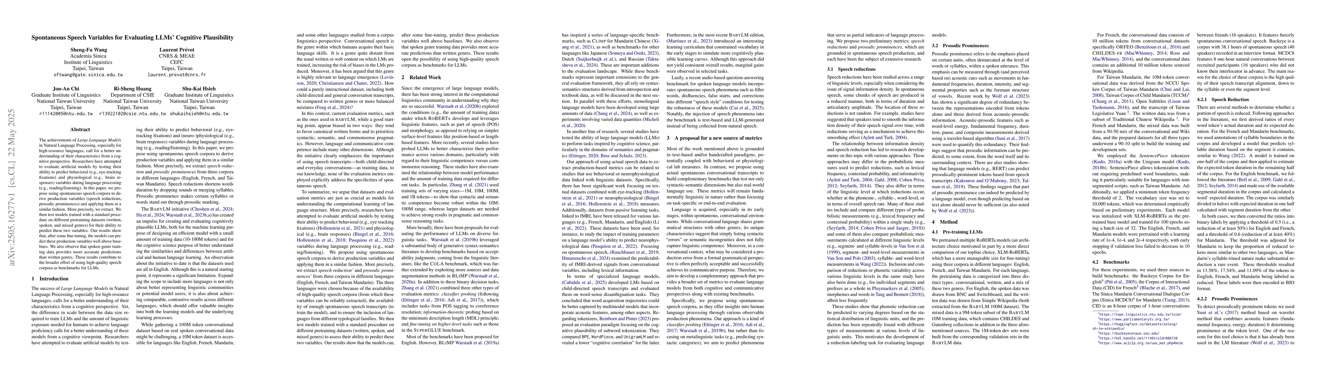 Thumbnail for Spontaneous Speech Variables for Evaluating LLMs Cognitive Plausibility