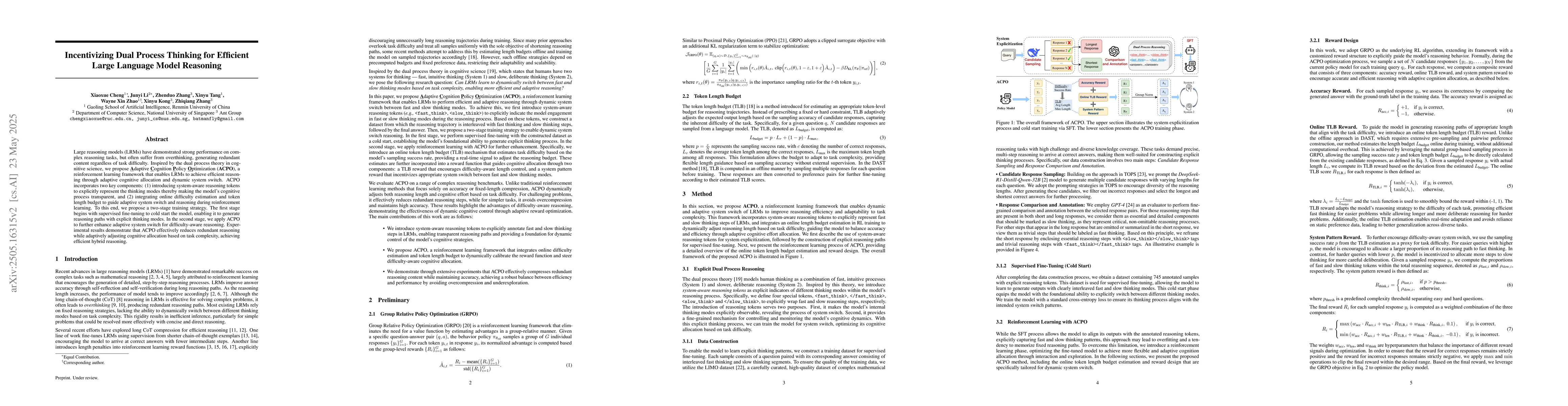 Thumbnail for Incentivizing Dual Process Thinking for Efficient Large Language Model
  Reasoning