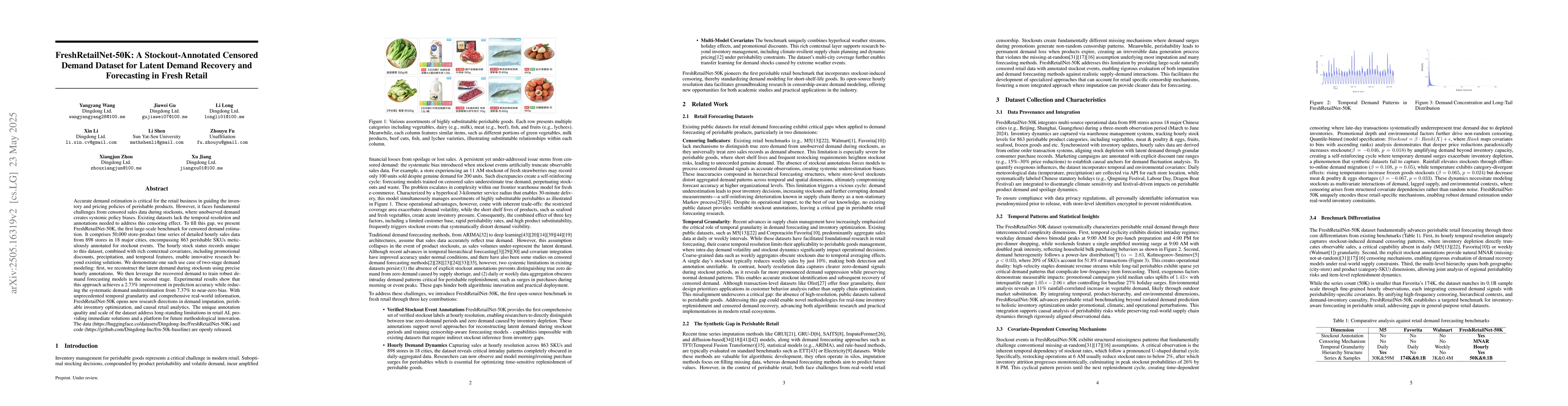 Thumbnail for FreshRetailNet-50K: A Stockout-Annotated Censored Demand Dataset for
  Latent Demand Recovery and Forecasting in Fresh Retail