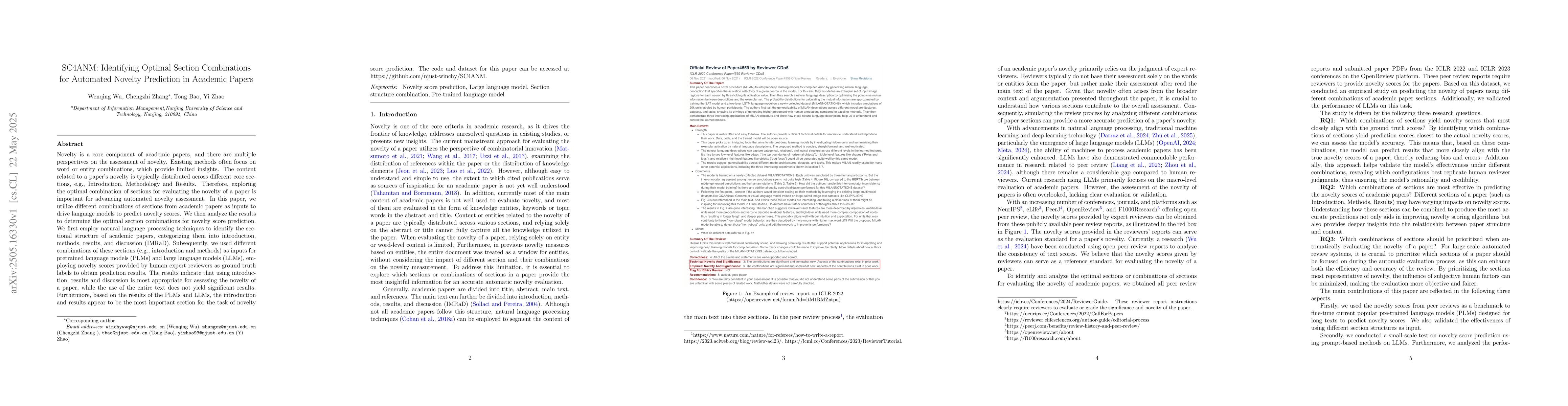 Thumbnail for SC4ANM: Identifying Optimal Section Combinations for Automated Novelty
  Prediction in Academic Papers