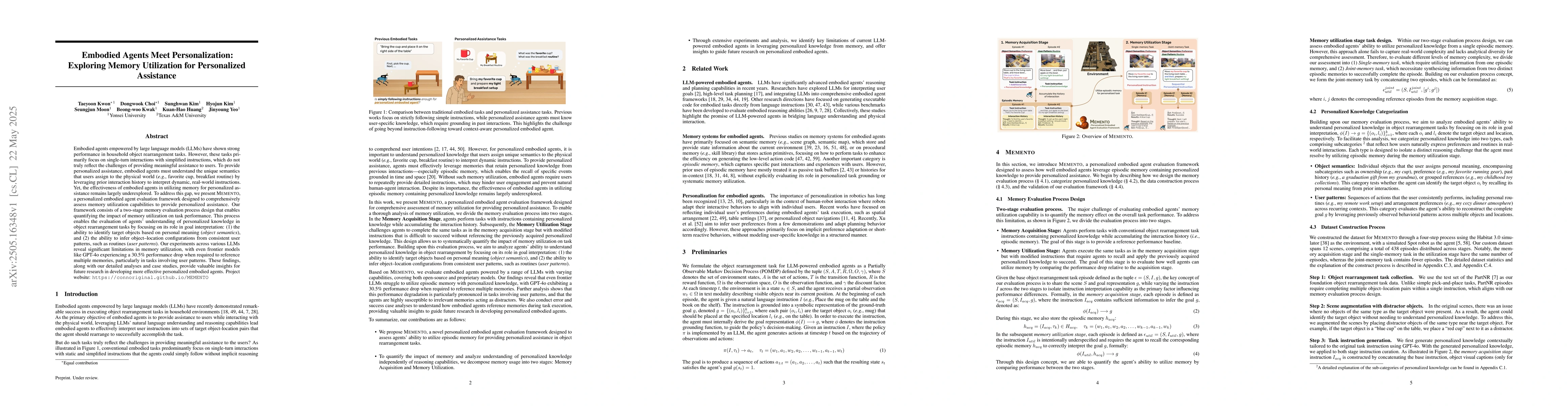 Thumbnail for Embodied Agents Meet Personalization: Exploring Memory Utilization for
  Personalized Assistance