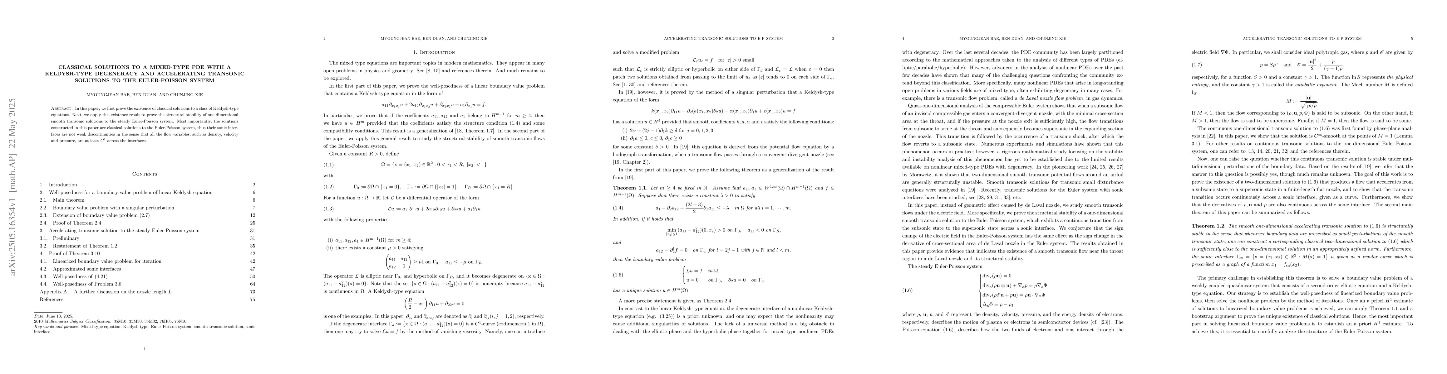 Thumbnail for Classical solutions to a mixed-type PDE with a Keldysh-type degeneracy
  and accelerating transonic solutions to the Euler-Poisson system