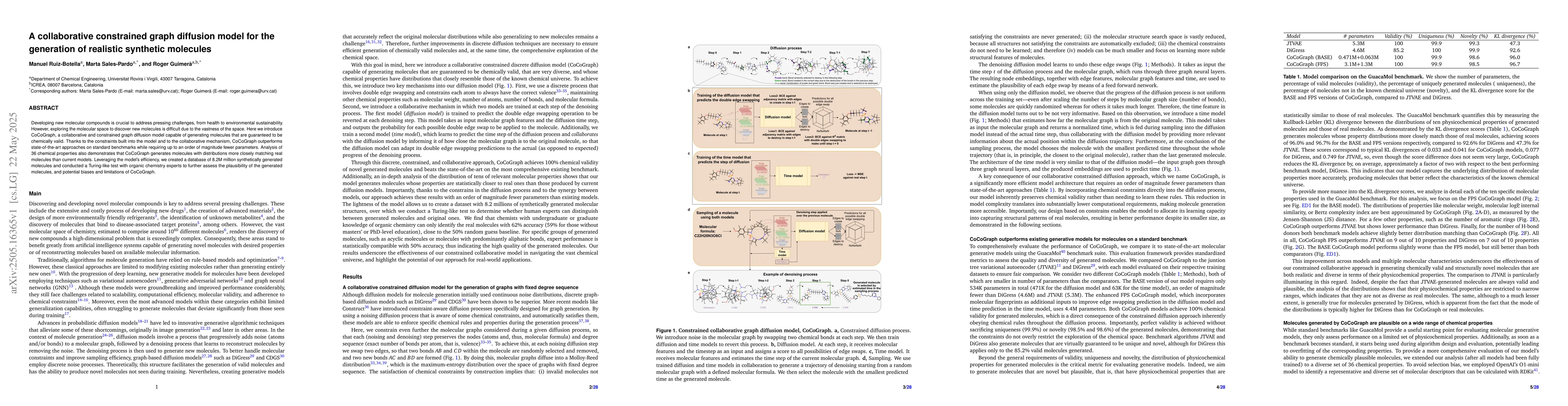 Thumbnail for A collaborative constrained graph diffusion model for the generation of
  realistic synthetic molecules
