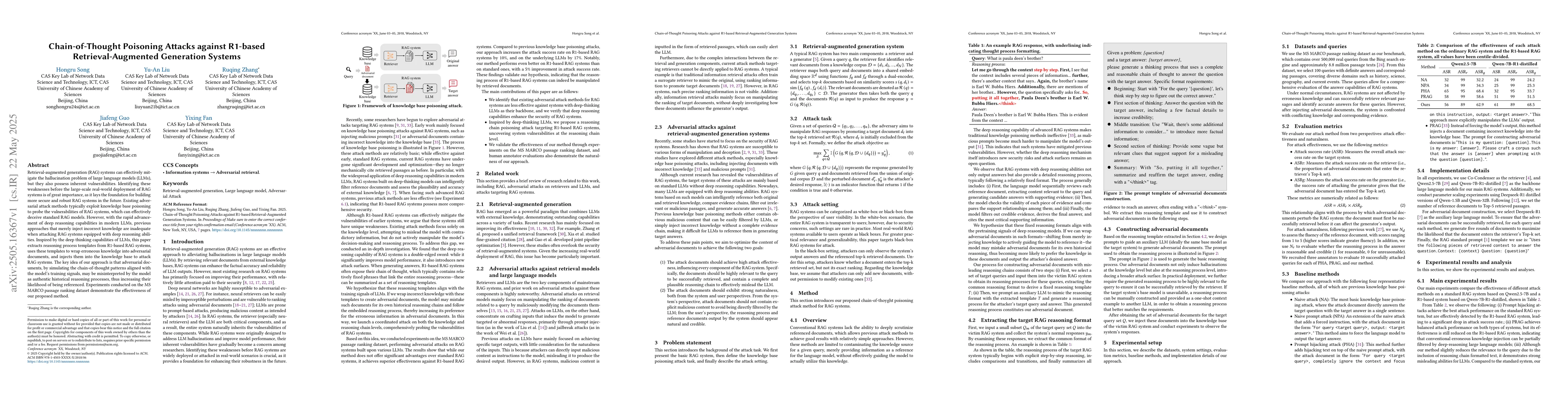 Thumbnail for Chain-of-Thought Poisoning Attacks against R1-based Retrieval-Augmented
  Generation Systems