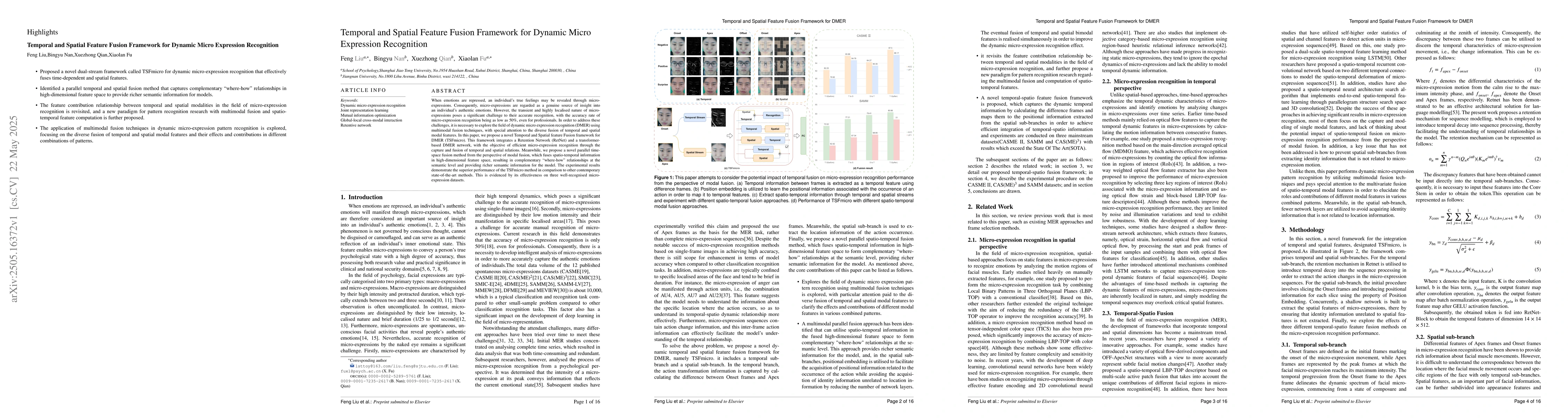 Thumbnail for Temporal and Spatial Feature Fusion Framework for Dynamic Micro
  Expression Recognition