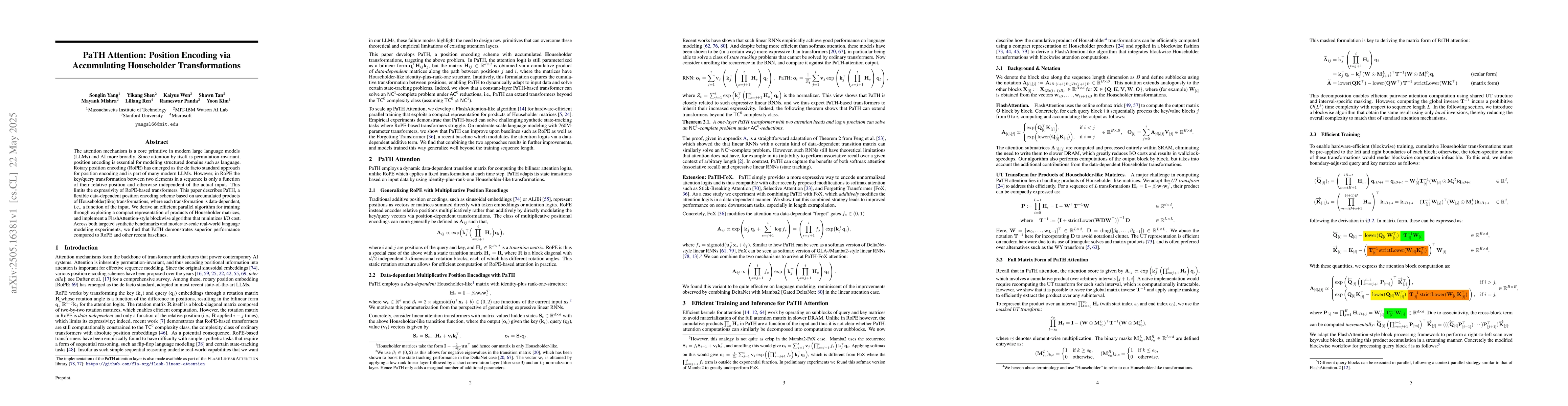 Thumbnail for PaTH Attention: Position Encoding via Accumulating Householder
  Transformations