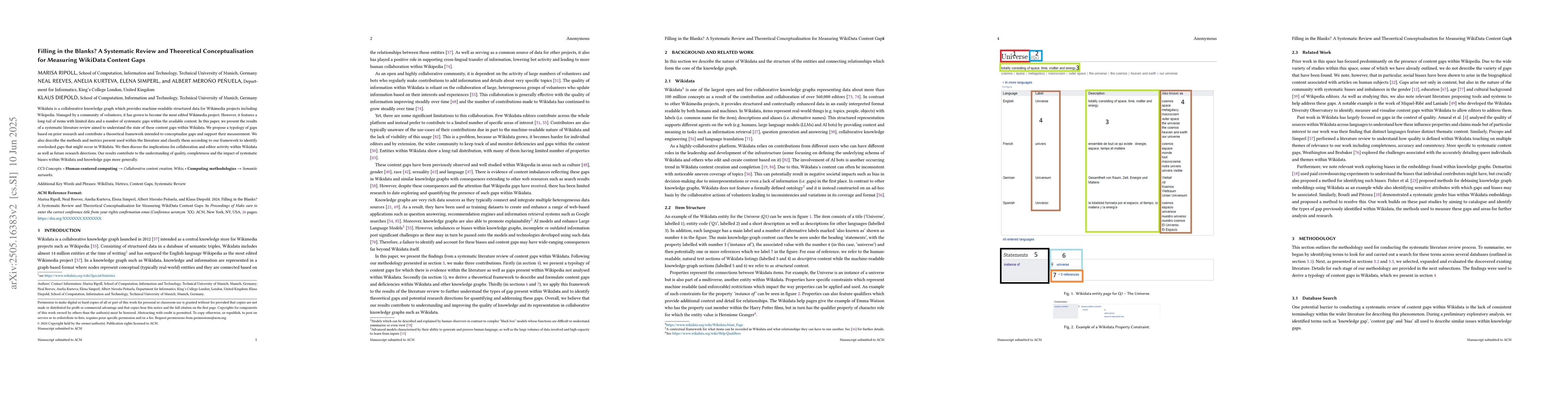 Thumbnail for Filling in the Blanks? A Systematic Review and Theoretical
  Conceptualisation for Measuring WikiData Content Gaps