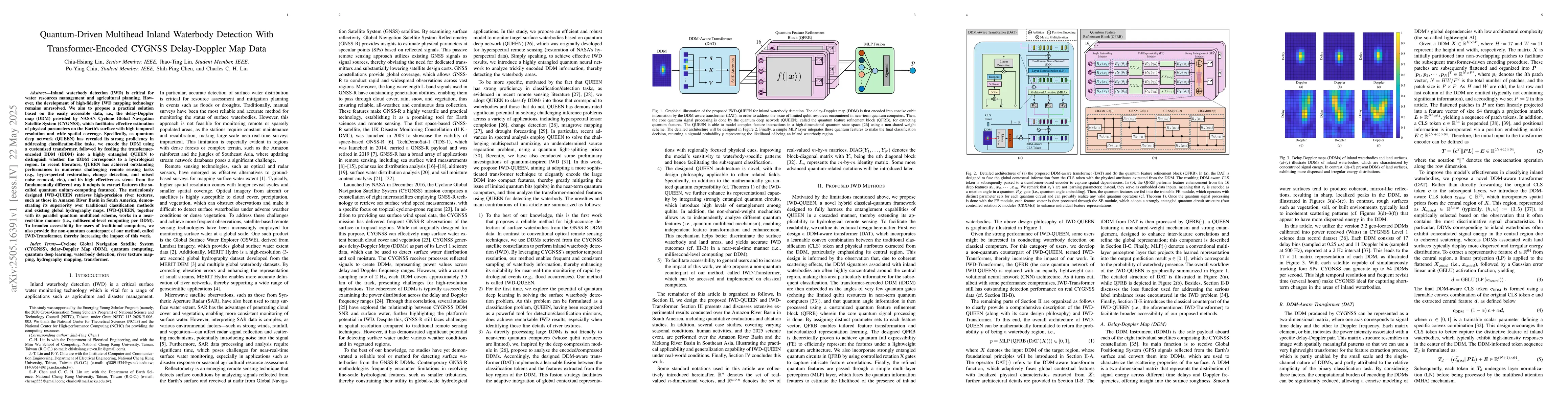 Thumbnail for Quantum-Driven Multihead Inland Waterbody Detection With
  Transformer-Encoded CYGNSS Delay-Doppler Map Data