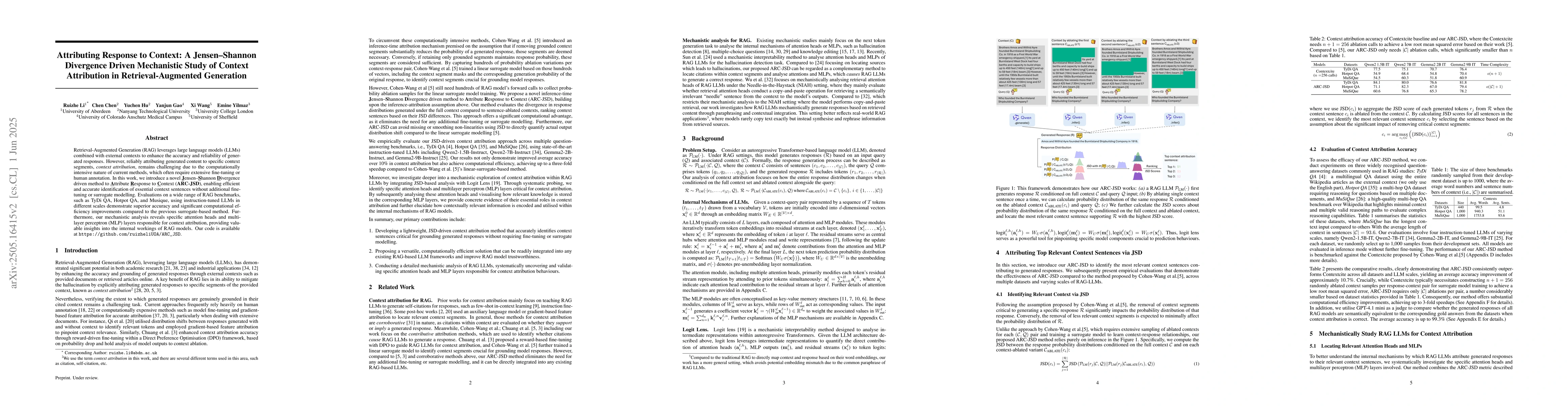 Thumbnail for Attributing Response to Context: A Jensen-Shannon Divergence Driven
  Mechanistic Study of Context Attribution in Retrieval-Augmented Generation