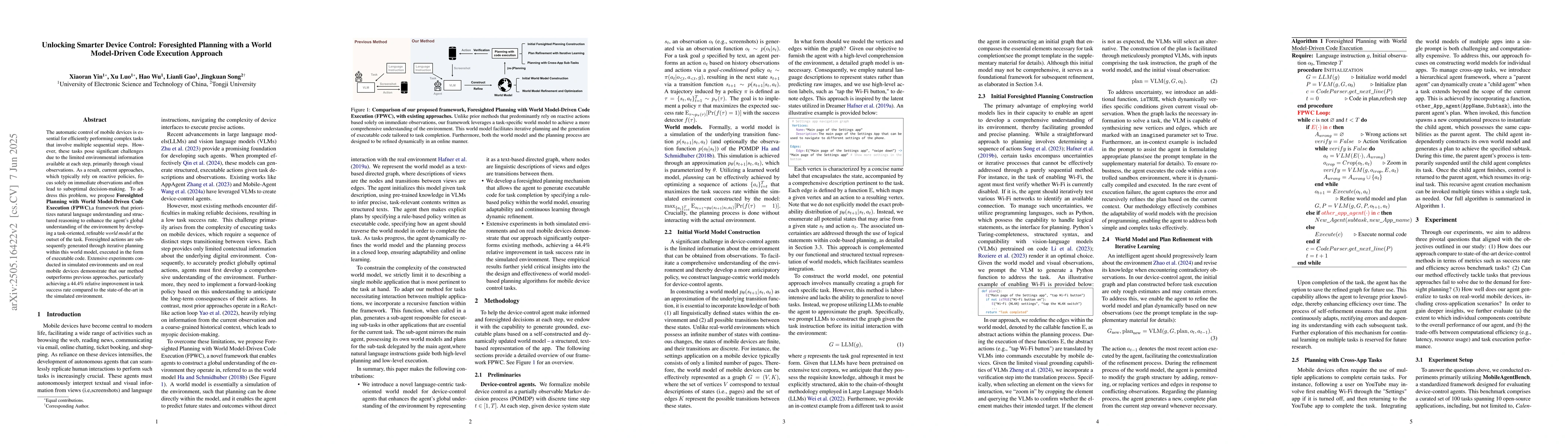 Thumbnail for Unlocking Smarter Device Control: Foresighted Planning with a World
  Model-Driven Code Execution Approach