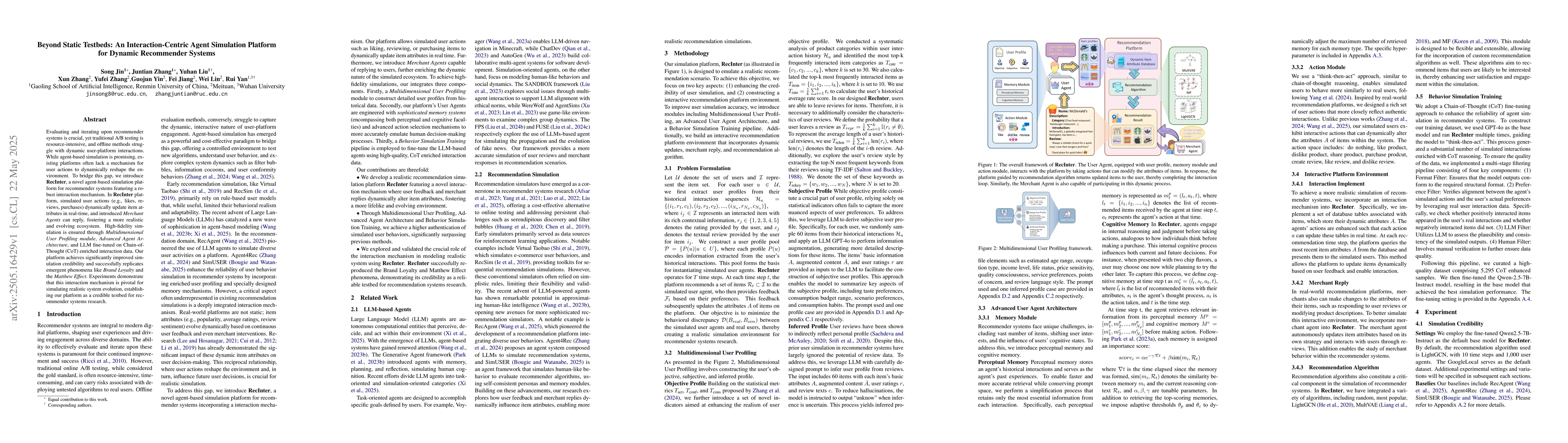 Thumbnail for Beyond Static Testbeds: An Interaction-Centric Agent Simulation Platform
  for Dynamic Recommender Systems