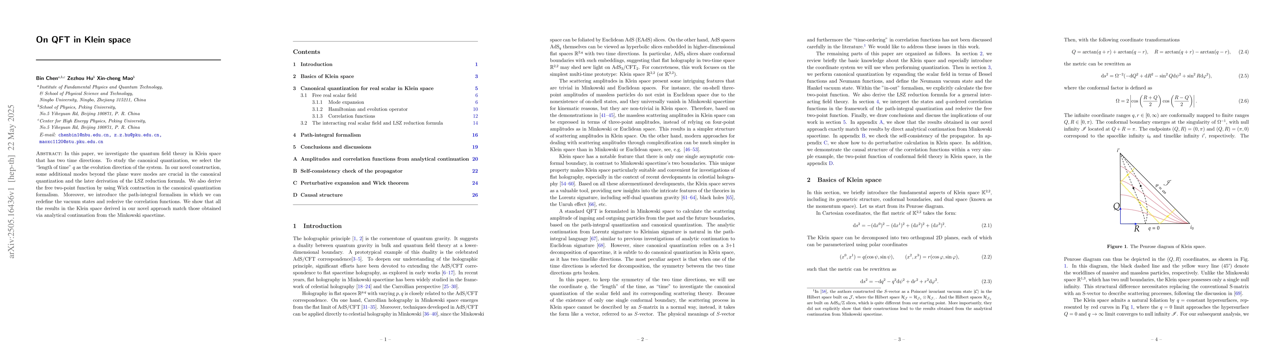 Thumbnail for On QFT in Klein space