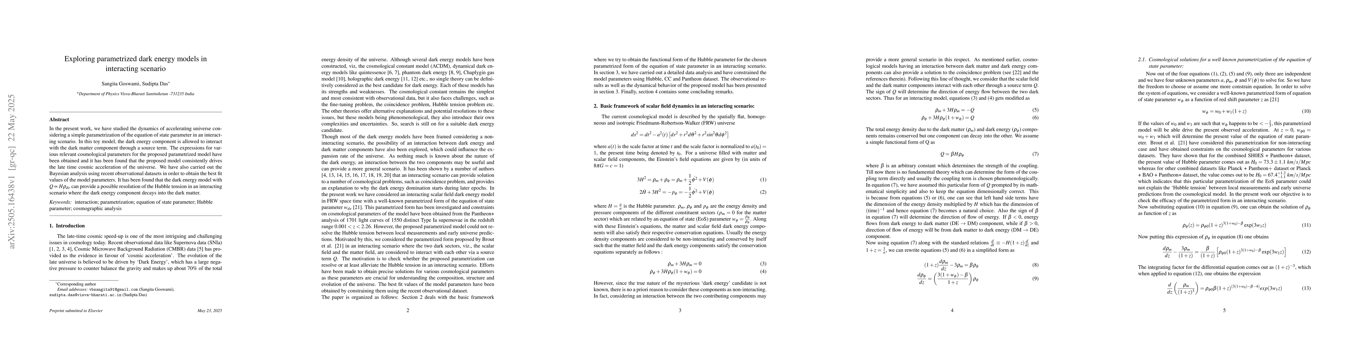Thumbnail for Exploring parametrized dark energy models in interacting scenario