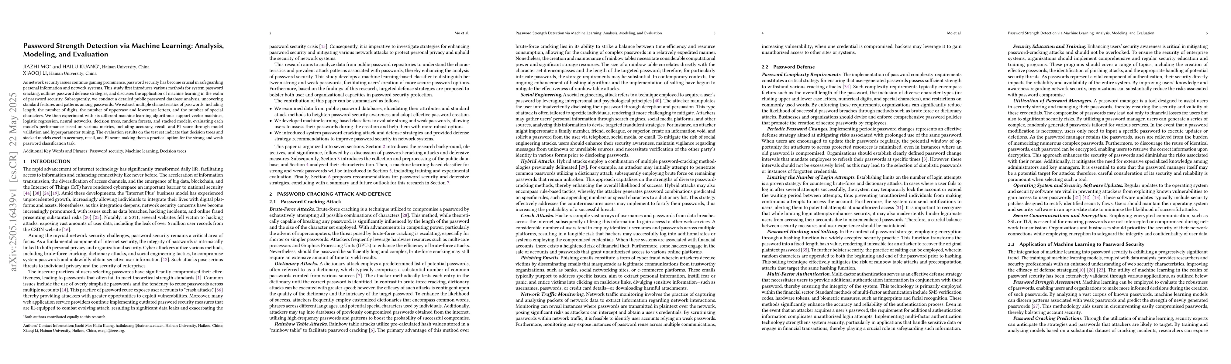 Thumbnail for Password Strength Detection via Machine Learning: Analysis, Modeling,
  and Evaluation