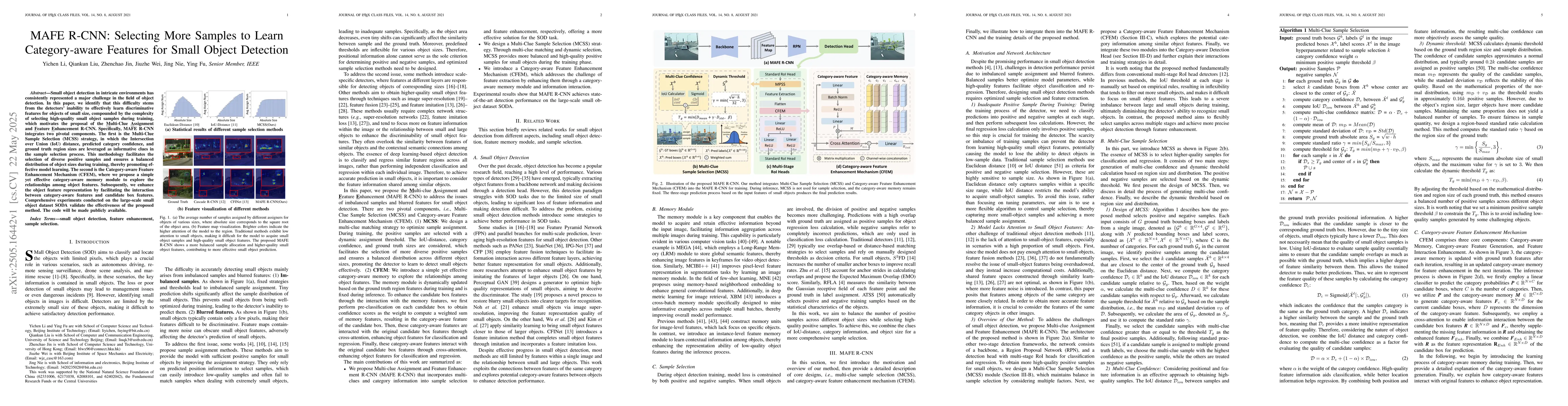 Thumbnail for MAFE R-CNN: Selecting More Samples to Learn Category-aware Features for
  Small Object Detection