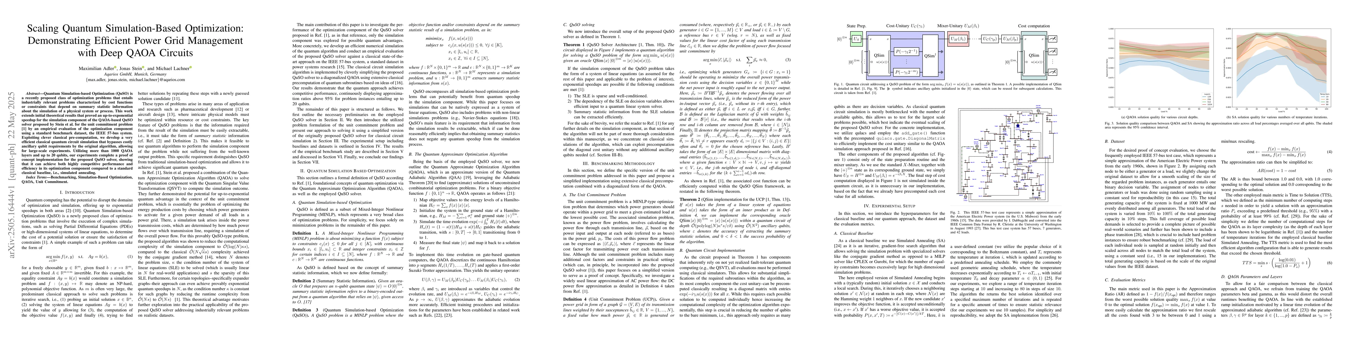 Thumbnail for Scaling Quantum Simulation-Based Optimization: Demonstrating Efficient
  Power Grid Management with Deep QAOA Circuits