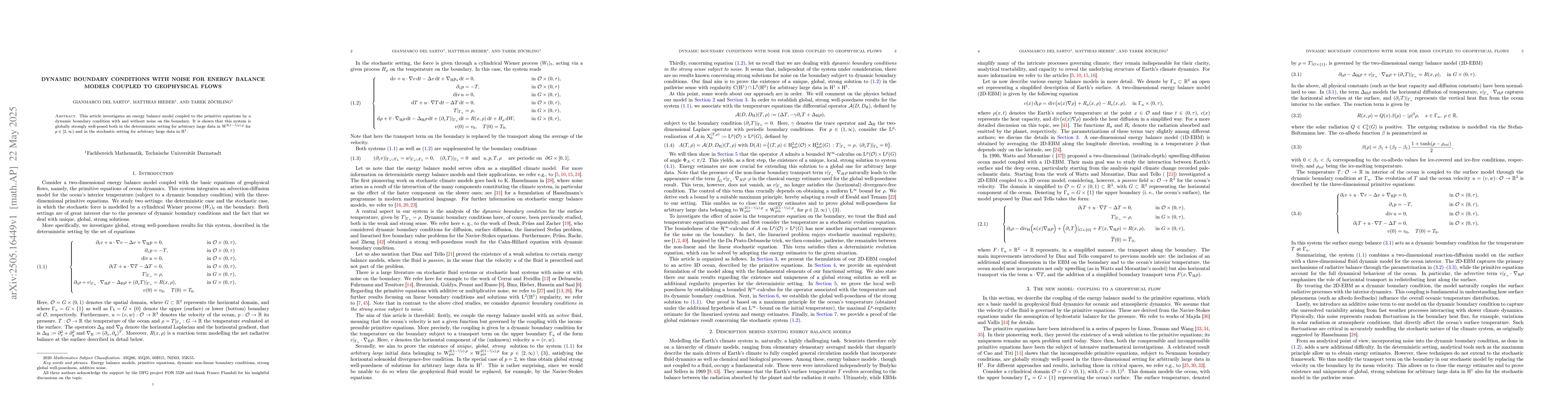 Thumbnail for Dynamic boundary conditions with noise for energy balance models coupled
  to geophysical flows