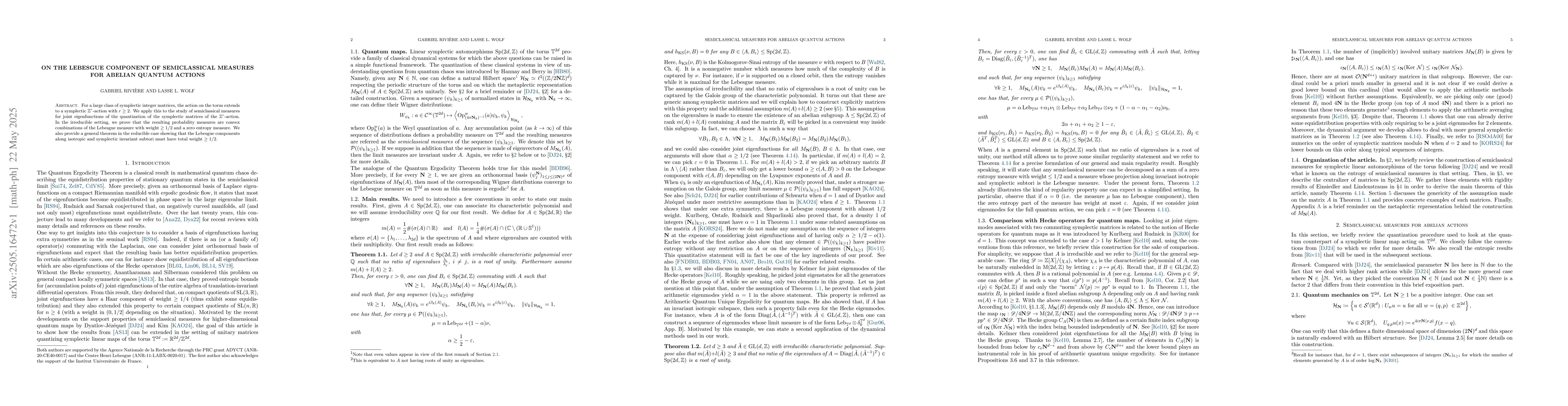 Thumbnail for On the Lebesgue Component of Semiclassical Measures for Abelian Quantum
  Actions