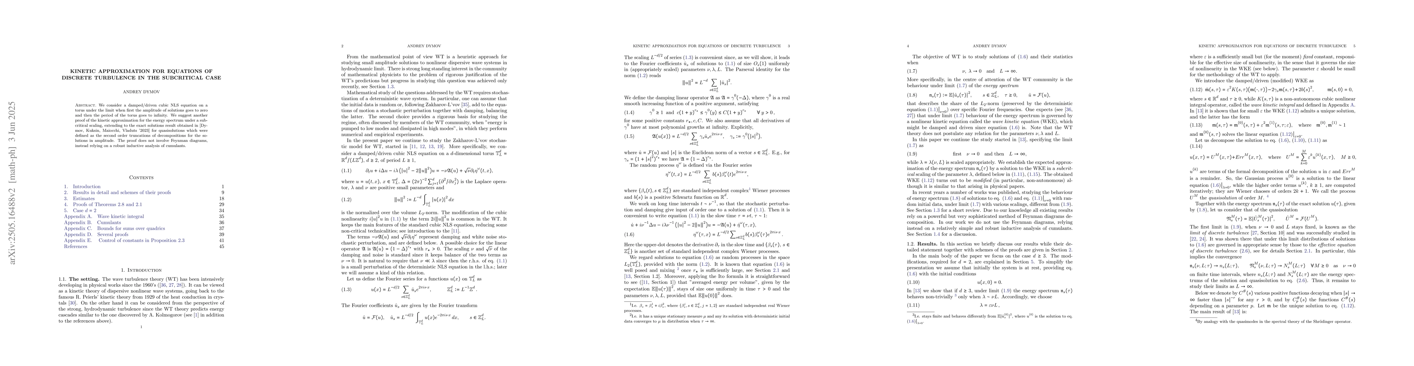 Thumbnail for Kinetic approximation for equations of discrete turbulence in the
  subcritical case