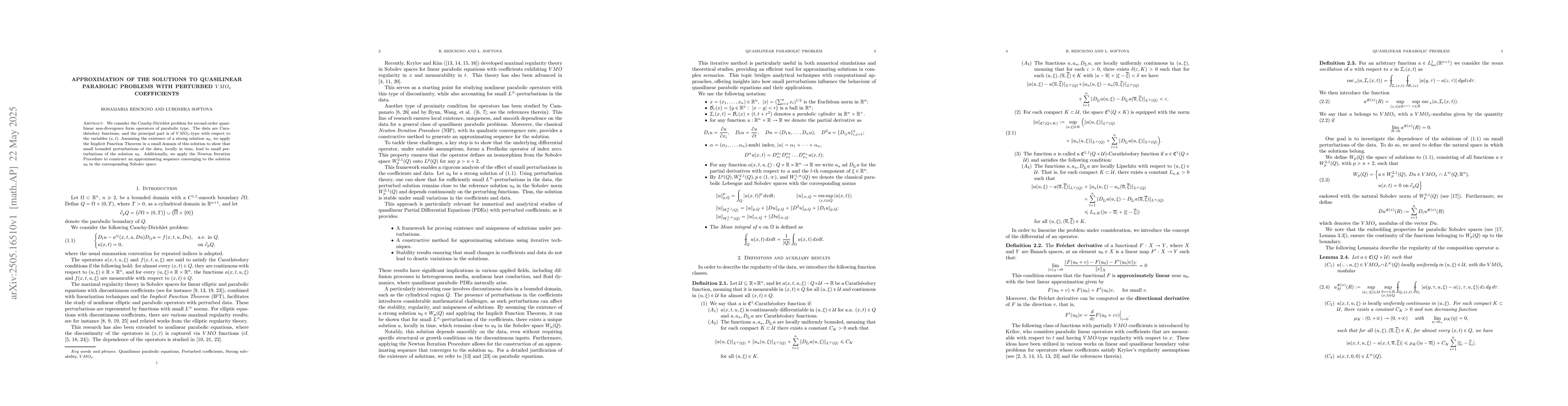 Thumbnail for Approximation of the Solutions to Quasilinear Parabolic Problems with
  Perturbed $VMO_x$ Coefficients