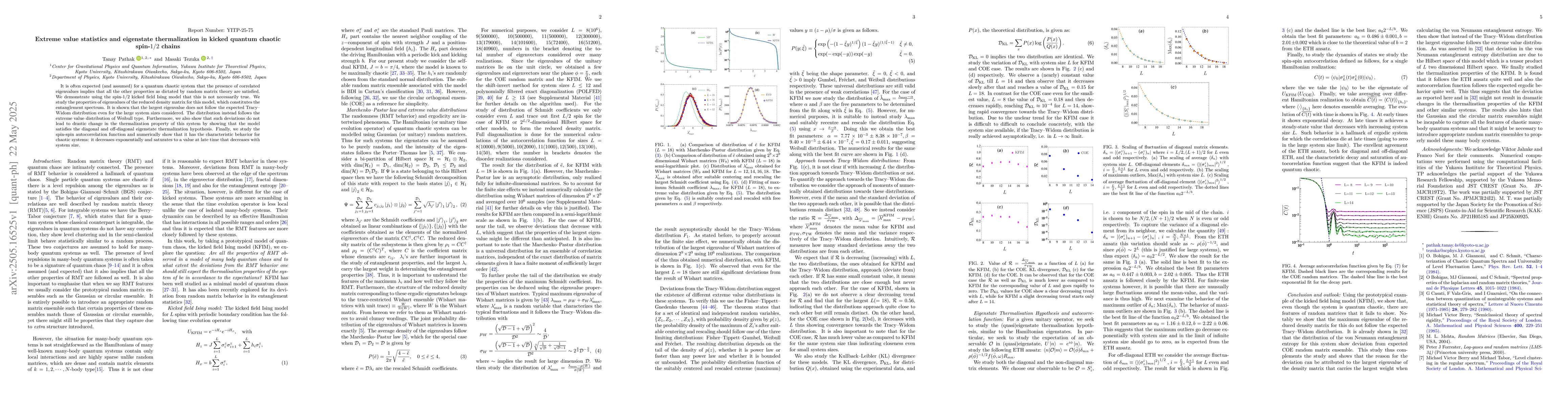Thumbnail for Extreme value statistics and eigenstate thermalization in kicked quantum
  chaotic spin-$1/2$ chains