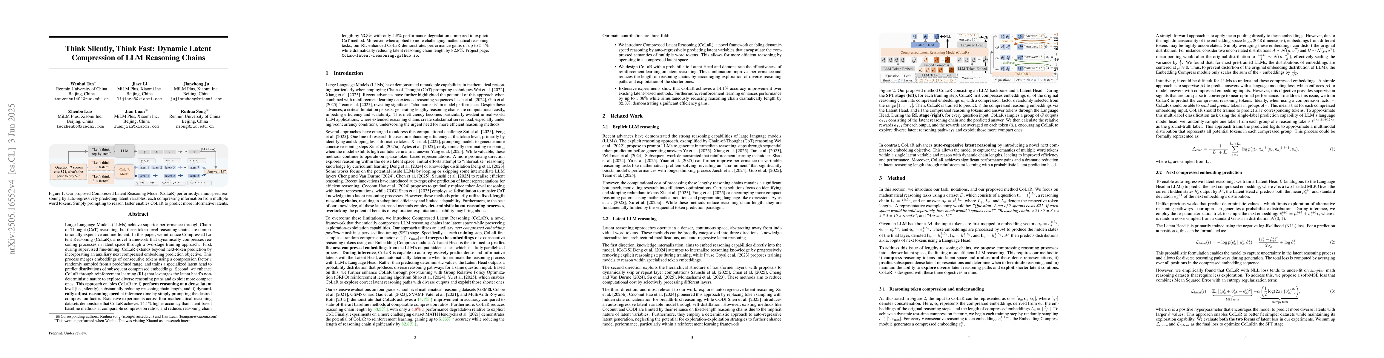Thumbnail for Think Silently, Think Fast: Dynamic Latent Compression of LLM Reasoning
  Chains