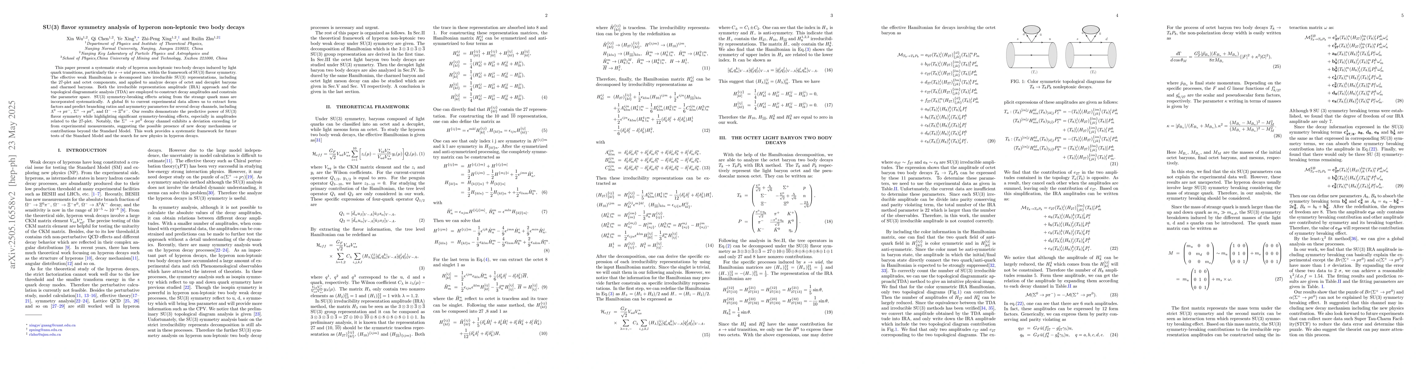 Thumbnail for SU(3) flavor symmetry analysis of hyperon non-leptonic two body decays