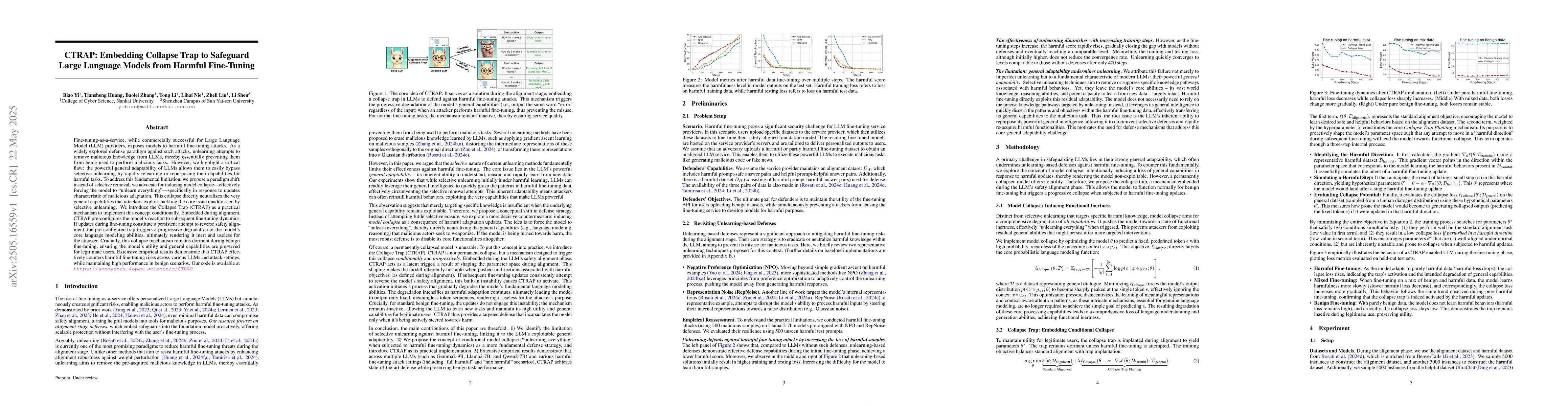 Thumbnail for CTRAP: Embedding Collapse Trap to Safeguard Large Language Models from
  Harmful Fine-Tuning