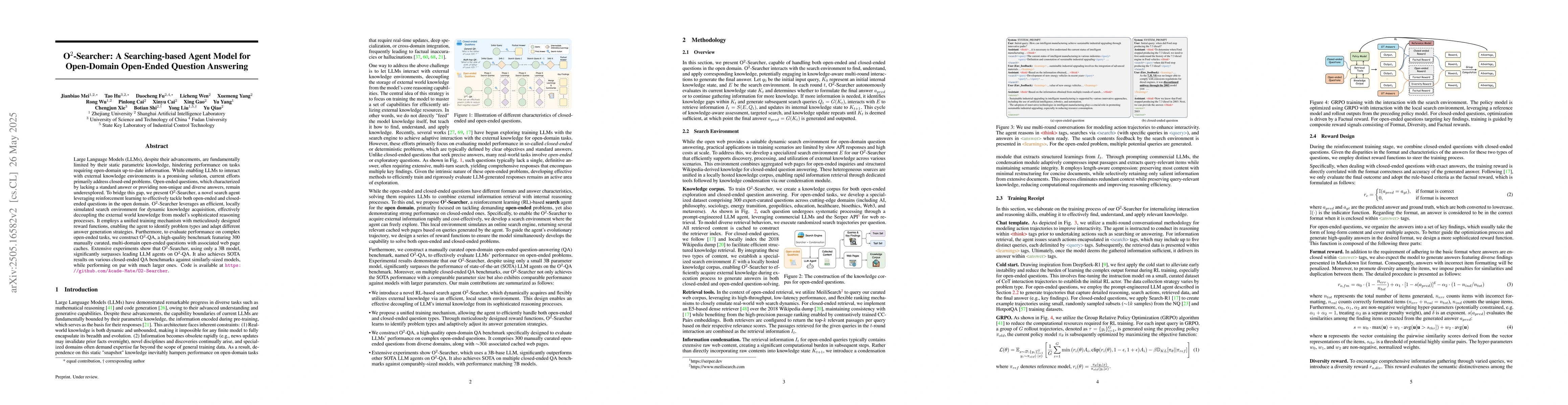 Thumbnail for O$^2$-Searcher: A Searching-based Agent Model for Open-Domain Open-Ended
  Question Answering